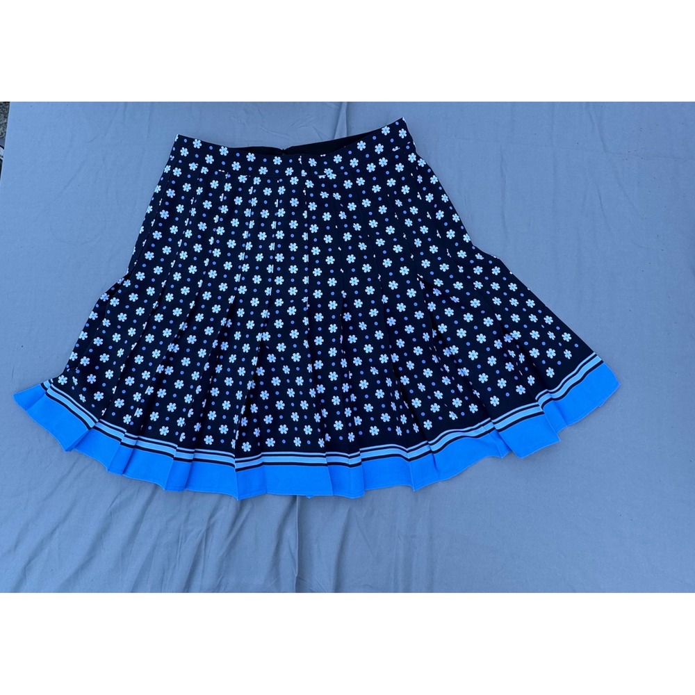 1901 Navy Blue Floral Pleated Mini Skirt Daisy Print Blue Border